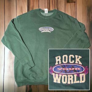 VINTAGE 90s Frat Sweatshirt Chi Alpha Size 2XL Rock Your World Pullover Green